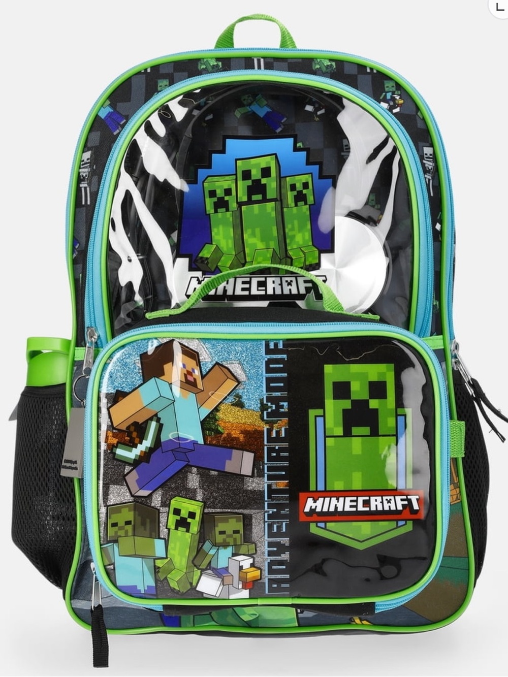 NWT Kids Minecraft Backpack 5-Piece Set includes Bag, Lunch Box, Water Bottle
